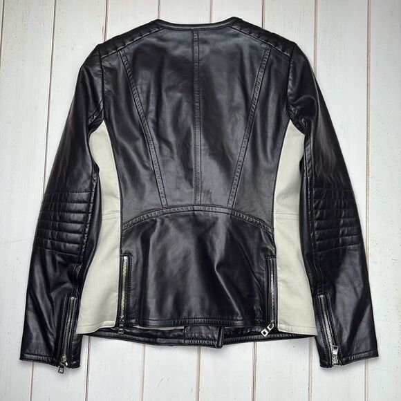 Coach Black & White Leather Moto Jacket - Picture 9 of 16